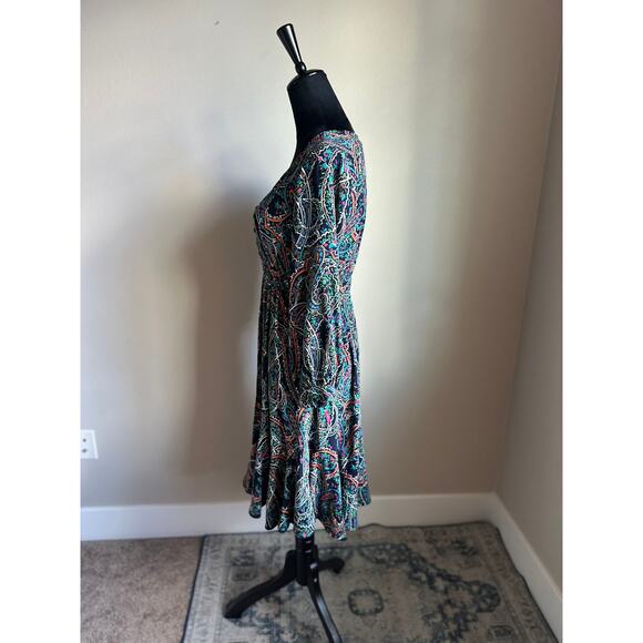 MAUVE by Anthropologie Women's Cut Blue Paisley Long Sleeve Midi Sleeve Size M - Picture 7 of 10